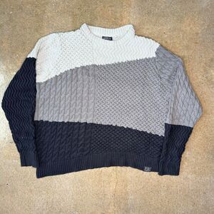 Born Fly Sweater Mens 2XL Gray Colorblock Cable Knit Textured Crewneck